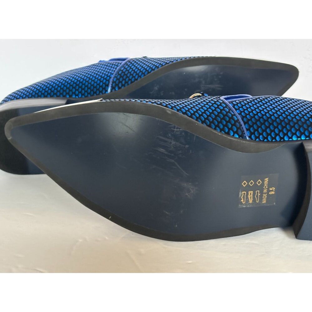 Parrazo Premium Cristiano 05 Mens Dress Loafers 9.5 Blue Black Pointy Metal Tip - Picture 5 of 13